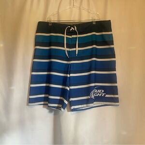 Bud Light Blue Striped Swim Shorts 38